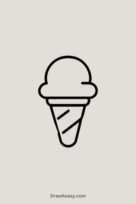 A minimalist black-and-white outline drawing of a small ice cream cone. Easy Cute Doodles, Doodles To Draw On Your Hand, Doodle Art Aesthetic, Cute Doodles To Draw, Ice Cream Cone Drawing, Cone Drawing, Doodle Practice, Things To Draw When Bored, Fun Things To Draw