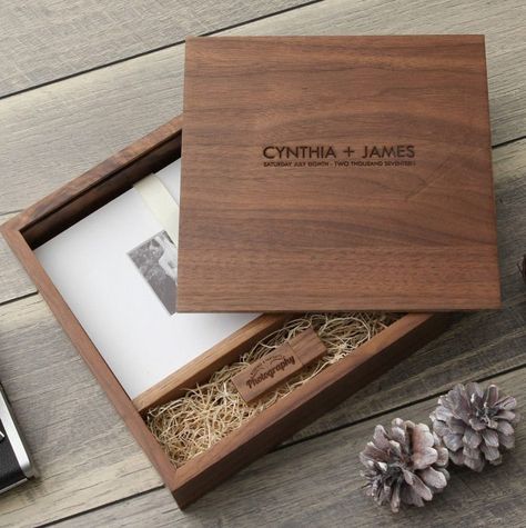 The Best Etsy Wedding Photo Boxes to Gift to Your Clients | Junebug Weddings Wood Box Wedding, Wedding Photo Box, Wooden Box Crafts, Wood Box Design, Wooden Photo Box, 5x7 Prints, Wood Photo Prints, Creative Wedding Favors, Photo Boxes