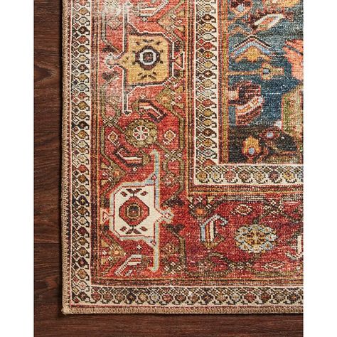 Lark Manor Anaelise Power Loom Blue/Brown/Red Rug | Wayfair Red Rug Kitchen, Blue Couch Rug Combo, Red Rug Room, Living Room With Checkered Rug, Red Orientalist Rug Living Room, Rug Over Carpet Living Room, Persian Rug Living Room Modern, Moody Rugs, Mcm Rug