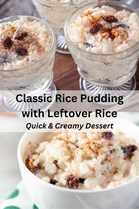 Make this delicious Rice Pudding with Cooked Rice for an easy and satisfying dessert! Perfectly creamy and full of warm cinnamon and vanilla flavors, this recipe is ideal for using up leftover rice. Ready in no time and loved by all ages. Simple Rice Pudding, Ww Rice Pudding, Rice Pudding With Already Cooked Rice, Vanilla Rice Pudding Recipe, Creamy Rice Pudding With Cooked Rice, Leftover Rice Pudding Recipes Easy, Rice Pudding Minute Rice, Cooked Pudding Recipes, Sweetened Condensed Milk Rice Pudding