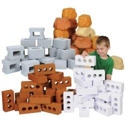 Creative Building, Brick Block, Building Projects, Cinder Block, Rock Wall, Indoor Play, Indoor Playground, Dramatic Play, Kids Playroom