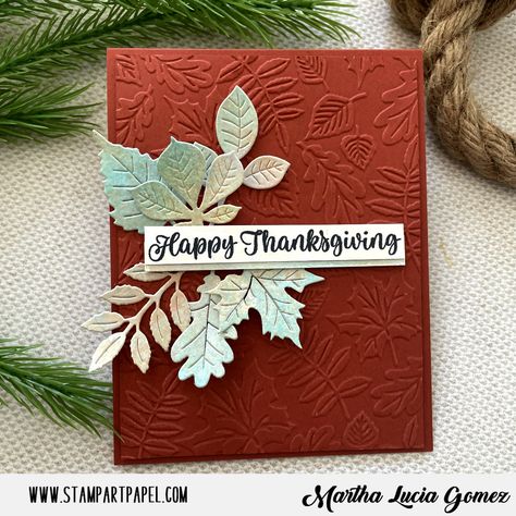 Fall Traditions, Happy Thanksgiving Cards, Fall Cards Handmade, Thanksgiving Cards Handmade, Glimmer Hot Foil, Thanksgiving Card, Leaf Cards, Thanksgiving Cards, Embossing Folders