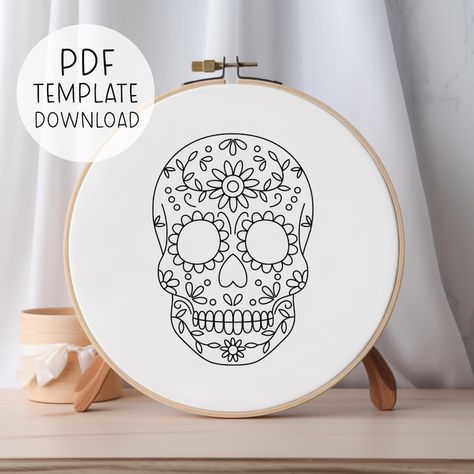 Sugar Skull Embroidery Pattern, Calavera Hand Embroidery Pattern, Day of the Dead Embroidery, Skull Hand Embroidery PDF Template - Etsy Denmark Skull Embroidery Pattern, Sugar Skull Embroidery, Embroidery Skull, Skull Embroidery, Skull Hand, Hand Embroidery Pattern, Pdf Templates, Punch Needle, Embroidery Pattern