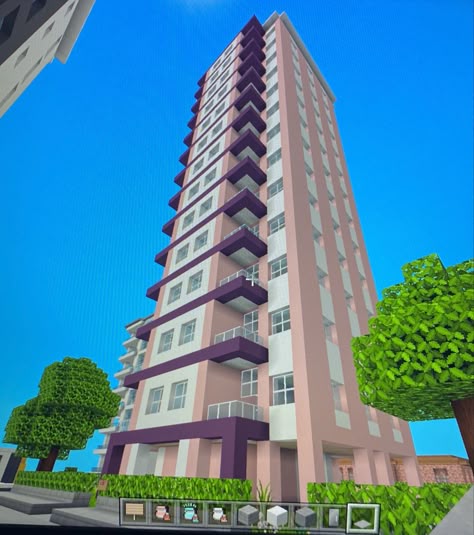 Minecraft Apartment, Minecraft Skyscraper, Minecraft Modern City, Minecraft Starter House, Pink Apartment, Minecraft Statues, Minecraft Houses Survival, Minecraft House Plans, Minecraft Modern