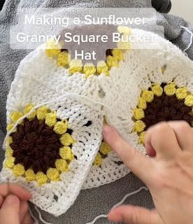 Granny Square Bucket Hat, Sunflower Granny Square, Crochet Granny Square Tutorial, Crochet Blouse Pattern, Sunflower Crochet, Bucket Hat Pattern, Crochet Cape, Crochet Sun Hat, Hat Patterns Free