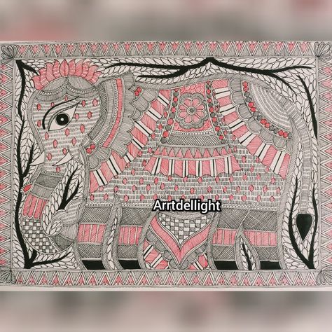 Madhubani Elephant, Madhubani Designs, Madhubani Painting, Elephant, Tapestry, Home Decor, Art, Design, Home Décor