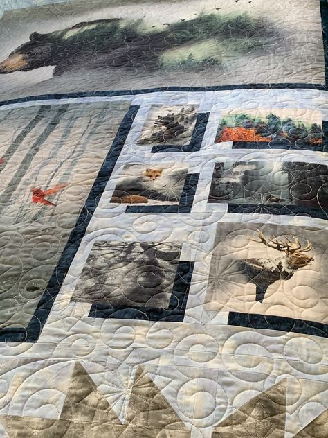 Hoffman Panel Quilt Ideas, Wildlife Panel Quilts Ideas Layout, Wolf Panel Quilt Patterns, Call Of The Wild Panel Quilts, Hoffman Call Of The Wild Quilts, Hortizonal Animal Fabric Panels, Wildlife Quilts, Sea Quilt, Call Of The Wild