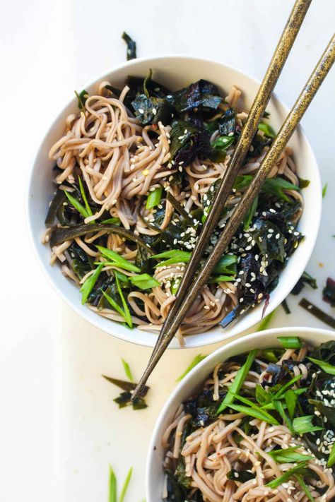 Seaweed Salad Soba Noodle Bowl | Darn Good Veggies Healthy Soy Sauce, Kombu Seaweed, Soba Noodle Bowl, Noodle Bowls Recipes, Soba Noodle, Soy Free Recipes, Homemade Noodles, Noodle Bowl, Noodle Bowls