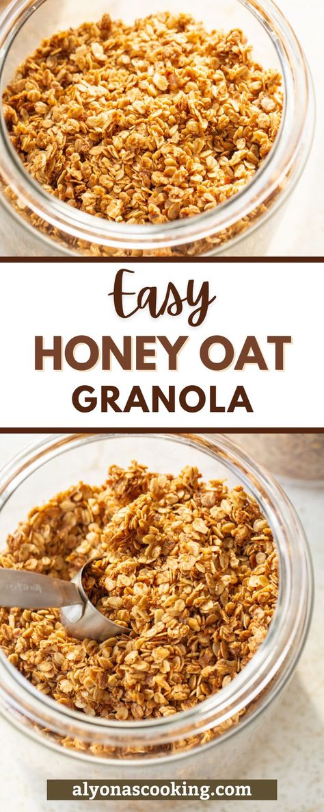 Homemade Granola, with old-fashioned oats, nuts, cinnamon, coconut flakes, and a melted butter and honey coating to make the crunchiest honey flavored oat clusters! This granola recipe is a healthy way to add nutrition to your breakfast and tastes like Honey Bunches of Oats Cereal! I share all the secrets to perfect granola! Oat Granola Recipe, Granola Cereal Recipe, Honey Granola Recipe, Oat Clusters, Oats Cereal, Honey Bunches Of Oats, Homemade Cereal, Cinnamon Granola, Honey Granola