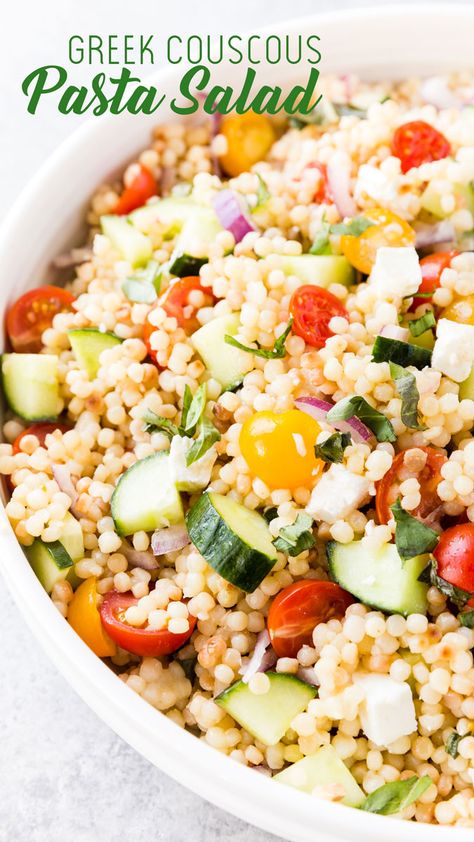 Cold Couscous Salad, Greek Couscous, Easy Greek Pasta Salad, Lemon Iced Tea, Greek Pasta Salad Recipe, Feta Pasta Salad, Homemade Vinaigrette, Bacon Ranch Pasta Salad, Greek Pasta Salad