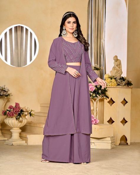 • Elegant Cotton Silk 3-Piece Set: Top, Palazzo, and Shrug for Women • Elevate your style with this sophisticated 3-piece ensemble featuring a cotton silk top, palazzo pants, and a stylish shrug. Perfect for any occasion, this set offers comfort, versatility, and timeless elegance. #gowndesigner #clothingshop #clothingbrand #gownwomen #clotingbrand #vodzytrend #clothingstore #clothing #cloting #3piece #3pieces #3pieceset Palazzo With Shrug, Half Saree Lehenga, Gown Party Wear, Cotton Silk Fabric, Wedding Party Wear, Party Wear Gown, Indian Party, Indian Party Wear, Ready To Wear Saree