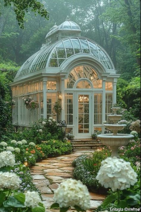 Beautiful Garden House, Manor Garden Aesthetic, Victorian Homes Backyard, Dream Garden Aesthetic, Greenhouse With Pool, Magical House Aesthetic, Old Garden Aesthetic, Victorian Garden Aesthetic, Aesthetic Green House