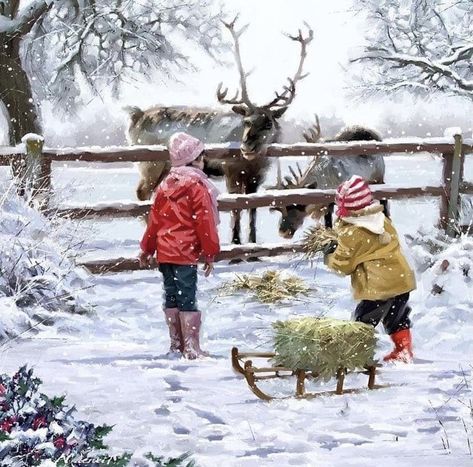 Feeding Reindeer, Richard Macneil, Creation Photo, Christmas Scenes, Winter Scenes, Dark Backgrounds, Classic Art, Framed Artwork, Online Art