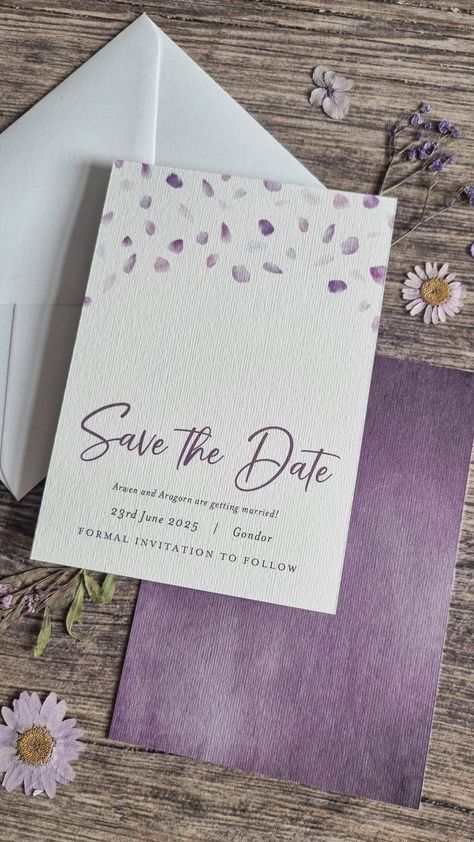 Purple Save The Dates, Lavender Wedding Invitations, Lavender Petals, Save The Date Designs, Wedding Petals, Back Hand Mehndi Designs, Save The Date Templates, Lavender Wedding, Wedding Mood Board