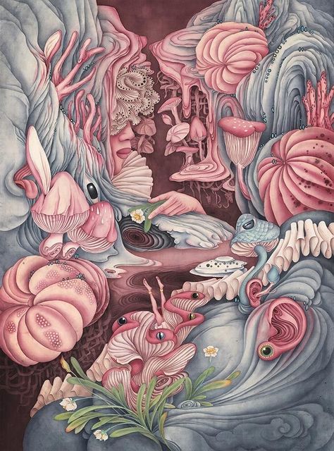 Detailed Paintings, Colossal Art, Surrealism Painting, Watercolor Illustrations, Pop Surrealism, Chinese Painting, Illustrations And Posters, Rice Paper, Mad Hatter