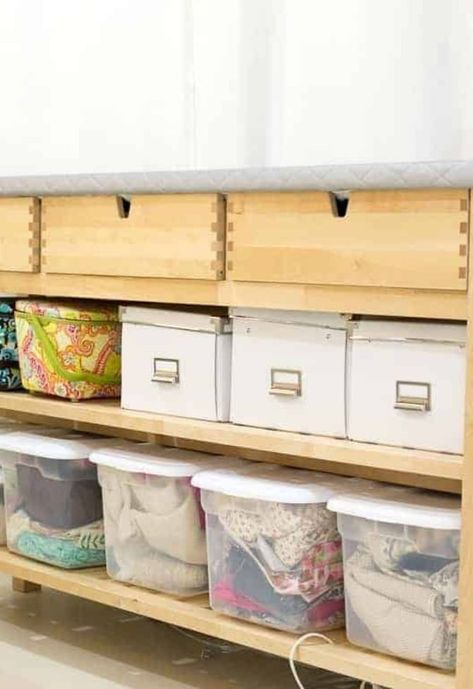 Ikea Sewing Room Ideas, Ikea Favorites, Ikea Sewing Rooms, Ikea Cubbies, Small Sewing Space, Sewing Room Ideas, Ikea Pegboard, Ikea Boxes, Craft Closet Organization