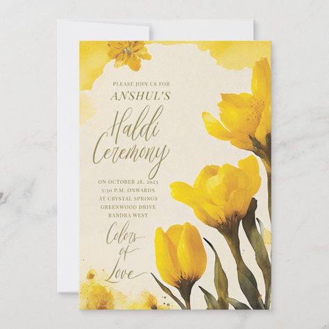 Haldi Kumkum, Crystal Springs, Flower Wedding, Yellow Flower, Invitation Card, Yellow Flowers, Invitation Cards, Wedding Flowers, Created By