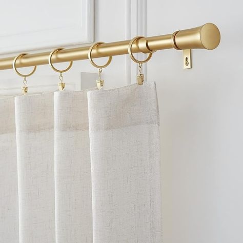 Amazon.com: MODE Premium Collection 1" Diameter Curtain Rod Set with Fluted Cylinder Curtain Rod Finials and Steel Wall Mounted Adjustable Curtain Rod, Fits 16” to 32” Windows, Brushed Gold : Home & Kitchen Gray Sheer Curtains, Gold Curtain Rods, Natural Curtains, Linen Curtain Panels, Sheer Linen Curtains, Double Rod Curtains, White Sheer Curtains, Gold Curtains, Linen Curtain