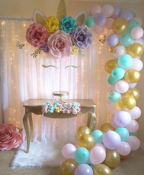 Balloon Swag, Ballon Diy, Unicorn Ideas, Unicorn Backdrop, Unicorn Birthday Party Decorations, Balloon Designs, Sweet 17, Balloon Creations, Idee Babyshower