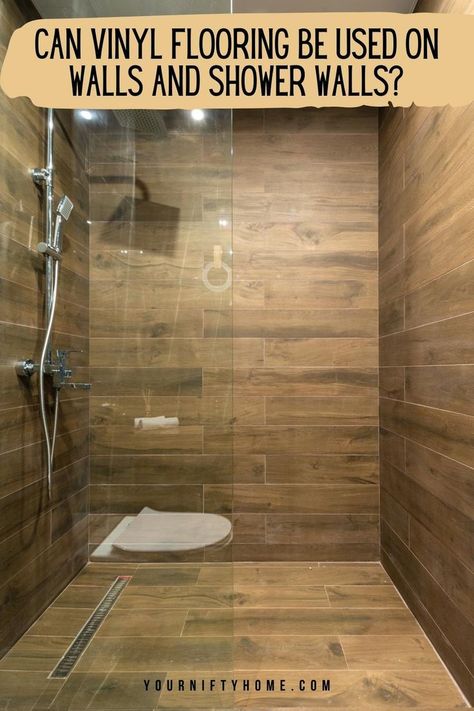 Can Vinyl Flooring Be Used On Walls And Shower Walls? Learn more about vinyl floor installation hacks, designs, types, sizes, materials, price, where to buy, and DIY hacks. Cheap Shower Wall Ideas, Cabin Shower Ideas, Diy Vinyl Flooring, Tiny House Shower, Vinyl Bathroom Flooring, Cottage Showers, Flooring On Walls, Vinyl Flooring Bathroom, Floor Makeover