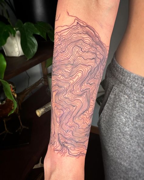 A work in progress! Topography half sleeve for Mel’s first tattoo! #publicrecordtattoo #seattle #feedyourwolf #workwithyourhands Mountain Topography Tattoo, Topography Tattoos, Topographic Map Tattoo, Topographical Art, Contour Tattoo, Map Tattoo, Topography Map, California Tattoo, Map Tattoos