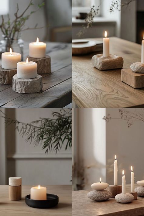 Create Scandinavian-style candle holders using natural materials like wood and stone! Perfect for a minimalist, cozy touch. #ScandinavianDecor #DIYProjects #CandleHolders Diy Wooden Candle Holders, Diy Wood Candle Holder, Wood Candle Holders Diy, Candle Holders Diy, Wood Candle Holder, Diy Candle Holders, Wood Candle, Wooden Candle Holders, Wood Candle Holders