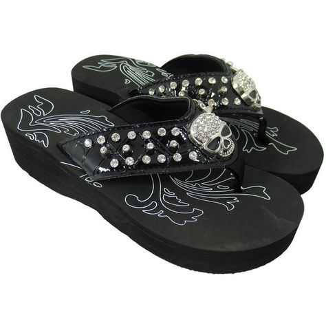 Gothic Punk Rock Skull and Metal Bling Studs Black Flip Flops ($39) ❤ liked on Polyvore featuring shoes, sandals, flip flops, punk rock shoes, studded sandals, skull sandals, black studded sandals and gothic shoes Flip Flop Images, Western Gothic, Black Lace Boots, Comfortable Flip Flops, Gothic Boots, Gothic Shoes, Metal Skull, Black Flip Flops, Skull Fashion