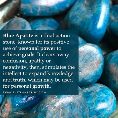 Blue #Apatite is known for its #positive use of personal power to achieve #goals 💎💙 .... .... .... .... .... #thirdeyetranscend… Crystal Witchcraft, Protection Pouch, Apatite Crystal, Achieve Goals, Crystals Healing Properties, Gemstone Meanings, Crystal Energy, Crystal Therapy, Crystal Healing Stones