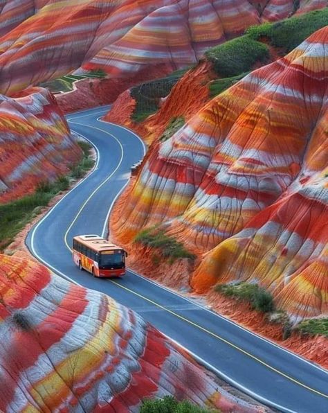 Zhangye National Geopark, Gansu China, Beautiful Landscape Photography, Beautiful Places Nature, Scenic Routes, Vacation Places, Beautiful Places To Visit, Color Of Life, Places Around The World