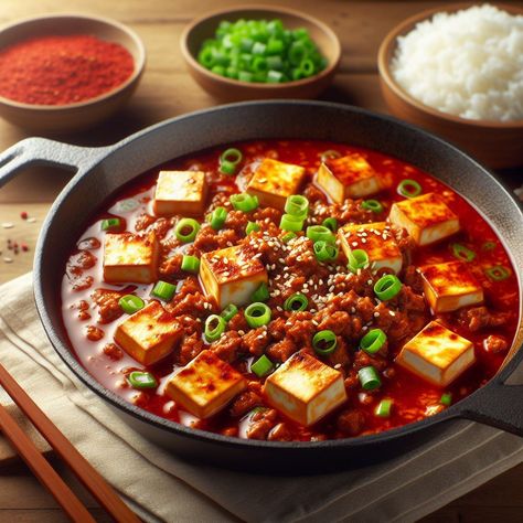 Mapo Tofu: Sichuan’s Spicy Treasure Ajleeblog Tofu Burger, Sichuan Peppercorn, Mapo Tofu, Food Illustration Art, Red Sauce, Food Illustration, Ground Meat, Food Illustrations, Simple Ingredient