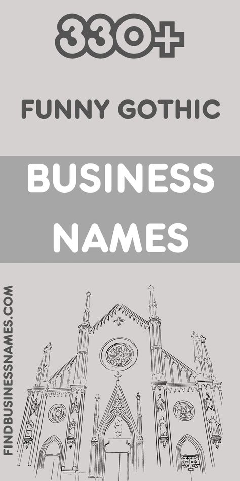 Funny Gothic Business Names that will make you laugh out loud!   Explore a unique mix of dark humor and creativity with these hilarious gothic shop names.   Perfect for adding a twist to your business branding.   #GothicBusinessNames Gothic Vocabulary, Witchy Business Names, Gothic Names, Goth Names, Bakery Names, Gothic Buildings, Gothic Shop, Bakery Business, The Gothic