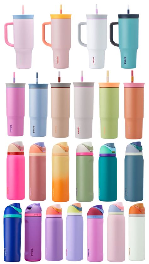 #owala #owalaaesthetic #waterbottles #waterbottleaesthetic #owalawaterbottle Owala Water Bottles, Owala Cup, Owala Tumbler, Owala Bottle, Owala Water Bottle, Preppy Basics, Middle School Essentials, Stanley Products, Pretty School Supplies