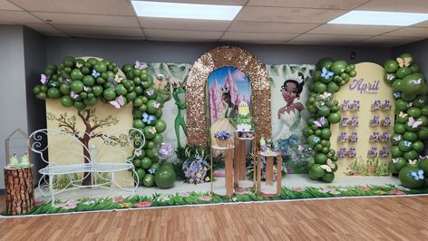 #BABU'S DESIGNS Princess Tiana Balloon Arch, Princess And The Frog Birthday Decorations, Princess Tiana Balloon Garland, Princess Tiana Sweet 16, Princess And The Frog 1st Birthday Party, Princess Tiana Backdrop, Princess Tiana Party, Princess Sweet 16, Princess Tiana Birthday Party