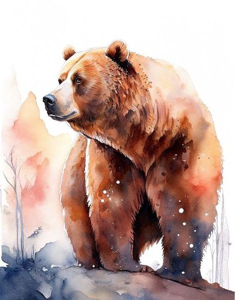 Watercolor Grizzly Bear, Brown Bear Watercolor, Bear Art Cute, Brown Bear Painting, Grizzly Bear Painting, Bear Watercolor Painting, Grizzly Bear Art, Brown Bear Art, Bear Painting