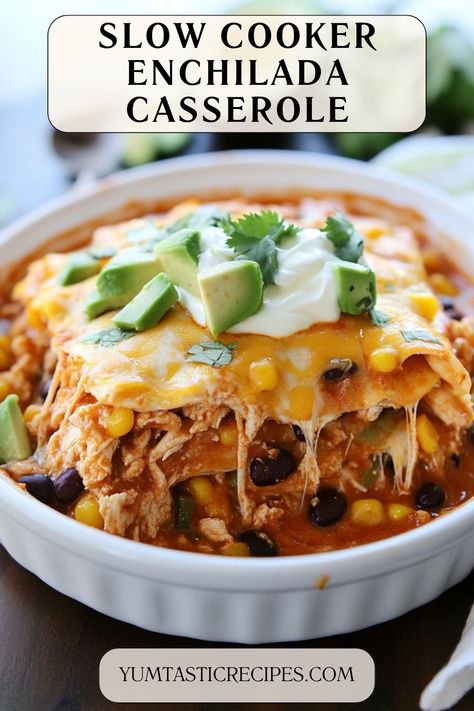 Turn classic enchiladas into a hearty, layered casserole made in your slow cooker! This one-pot wonder is loaded with flavor, super simple to prep, and packed with cheese and spices. A no-fuss recipe that’s perfect for feeding a crowd or meal prepping for the week. Give it a try!

#EnchiladaLovers #SlowCookerRecipes #FamilyDinnerIdeas #MexicanCuisine #EasyComfortFood Enchilada Stack Casserole, Crock Pot Mexican Casserole, Crockpot Enchiladas Casserole, Crock Pot Enchilada Casserole, Crock Pot Enchiladas, Slow Cooker Enchilada Casserole, Crockpot Enchilada Casserole, Enchiladas Crockpot, Casserole Crockpot Recipes