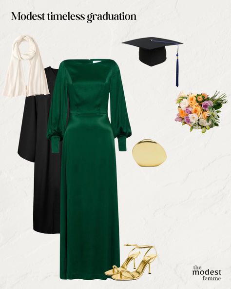 Hijabi graduation outfit Muslim Graduation Outfit, University Graduation Outfit Dresses, Hijabi Graduation Outfits, Graduation Dress Modest, Graduation Dress University Classy, Modest Graduation Outfit, Hijabi Graduation, Graduation Outfit Ideas Hijab, Modest Graduation Dress