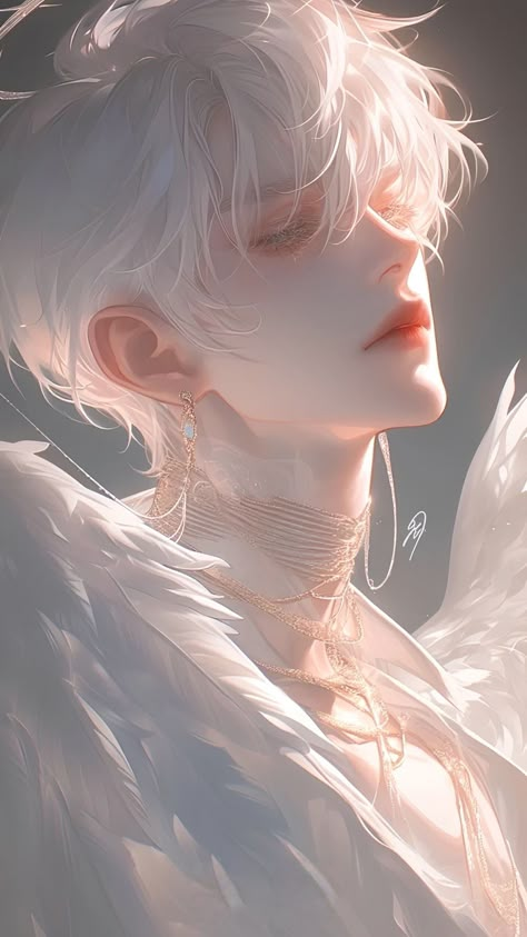 Boy With White Hair, Male Angel, Awesome Artwork, Gals Photos, Angel Artwork, Dark Anime Guys, Anime Guys Shirtless, 캐릭터 드로잉, Cool Anime Guys