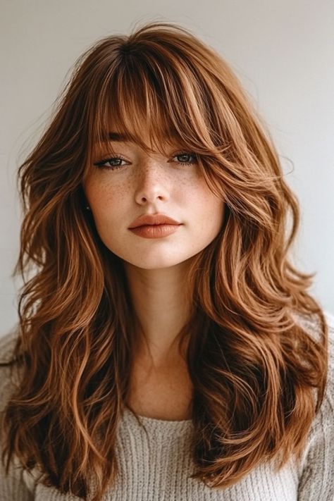 Layered Haircut With Fringe, Layered Haircuts With Fringe, Bangs Layered Haircut, Haircuts With Fringe, Haircut With Fringe, Hairstyles For Seniors, Shoulder Length Layered Hair, Long Fringe Hairstyles, Layered Haircuts Shoulder Length