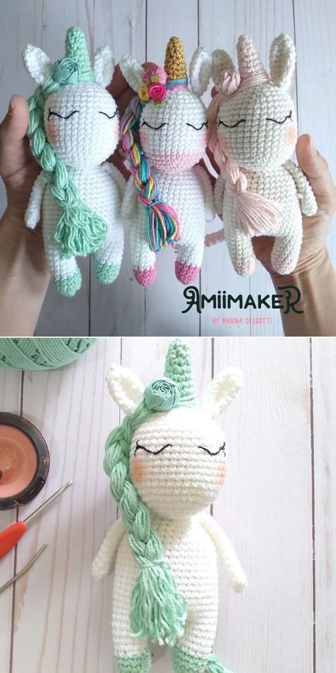 Crochet Amiguri, Amigurumi Unicorn, Autumn Crochet, Crochet Unicorn Pattern, Unicorn Crochet, Crocheted Toys, Crochet Easter, Confection Au Crochet, Pola Amigurumi