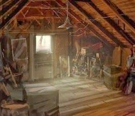 Dusty Old Attic | the many faces of (new) athens Small Square Closet, Square Closet Organization, Square Closet, Small Attic Renovation, Attic Organization, Garage Attic, Attic Office, Attic Renovation Ideas, Attic Lighting