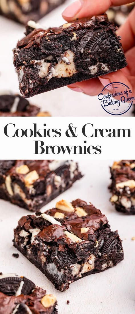 Cookies N Cream Brownies, Oreo Cream Cheese Brownies, Homemade Desert Ideas, Cookie And Cream Brownies, Chocolate Cookies And Cream Cookies, Different Brownie Flavors, Unique Brownie Flavors, Cookies And Cream Brownies, Unique Brownie Recipes