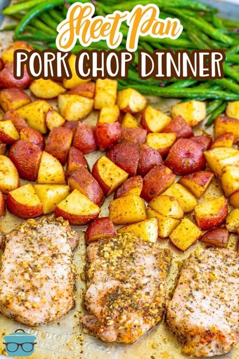 Sheet Pan Pork Chop Dinner - The Country Cook Pork Chop Recipes With Vegetables, Sheet Pan Pork Chops And Veggies, Pork Chop And Potatoes In Oven, Sheet Pan Pork Chops, Sheet Pan Pork Tenderloin, Pork And Green Beans, Sheet Pan Pork, Oven Pork Chops, Pan Pork Chops