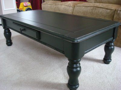 Redoing a Goodwill Coffee Table - in black-"I am LOVING a black paint from Behr (shock) called Black Suede."--Eggshell finish Coffee Table Redo, Suede Paint, Black Coffee Table, Coffee Table Makeover, Painted Coffee Tables, Thrifty Decor Chick, Thrifty Decor, Black Coffee Tables, Table Makeover