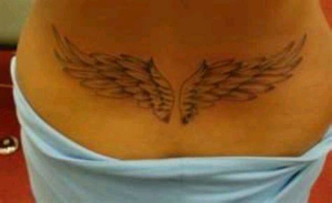 Wings.. Wing Lower Back Tattoo, Lower Back Angel Wing Tattoo, Tattoo Ideas Female Angel Wings, Wings Lower Back Tattoo, Evil Angel Wings Tattoo, Tattoo Lower Back, Cross With Wings Tattoo, Tattoos Mom, Back Tattoos Spine