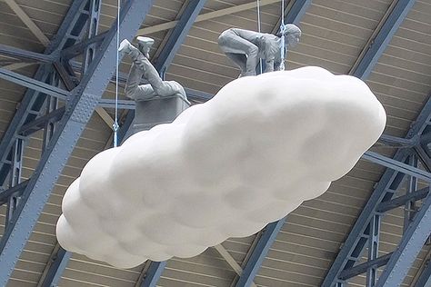 Giant Clouds Floating In St Pancras Station | Londonist Cloud Art Installation, London Train Station, Sculptural Installation, Cloud Installation, London Train, St Pancras Station, Human Figures, Cloud Lights, St Pancras