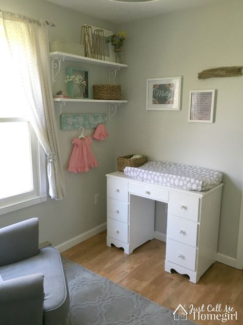 Desk Changing Table Diy, Desk As Changing Table, Girl Nursery Changing Table, Dresser Remodel, Project Nursery Girl, Nursery Bedroom Ideas, Diy Changing Table, Nursery Diy, Nursery Changing Table