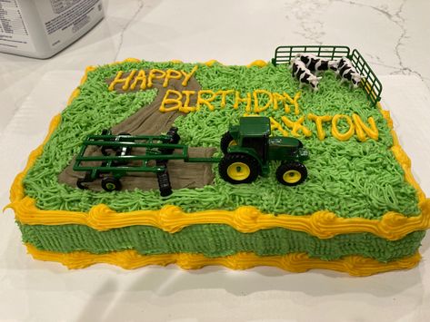 Tractor Cake For Men, Farming Cake, Tractor Cakes For Boys, Tractor Birthday Party Cake, Farm Cakes For Boys, Easy Tractor Cake, Simple Tractor Birthday Cake, Tractor Birthday Cake, Number 2 Tractor Cake