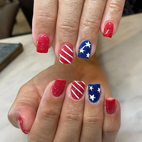 Acrylic Nails 4th Of July, 4th July Nails, Nail Jelly, Nails With Stars, Jelly Stickers, Nails 4th Of July, Stars Glitter, Short Fake Nails, 4th Of July Nails