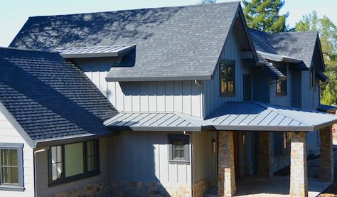 Trend-setting mixed Metal and shingle roofing - Marin County Wedge Roofing Mixed Roofing Materials, Types Of Roof Shingles, Unique Roof, Metal Shingle Roof, Slate Shingles, Metal Shingles, Solar Heat, Shingle Roof, Metal Roofs