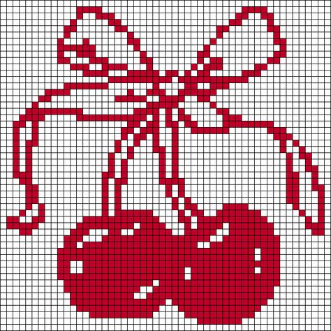 Alpha pattern #172663 | BraceletBook Cherry Grid Pattern, Cherry Tapestry Crochet, Fruit Pixel Art Grid, Cherry Knitting Pattern, Pixel Art Two Color, Cherry Pixel Grid, Bow Cross Stitch Pattern, Cherry Granny Square Pattern, Bead Tapestry Patterns